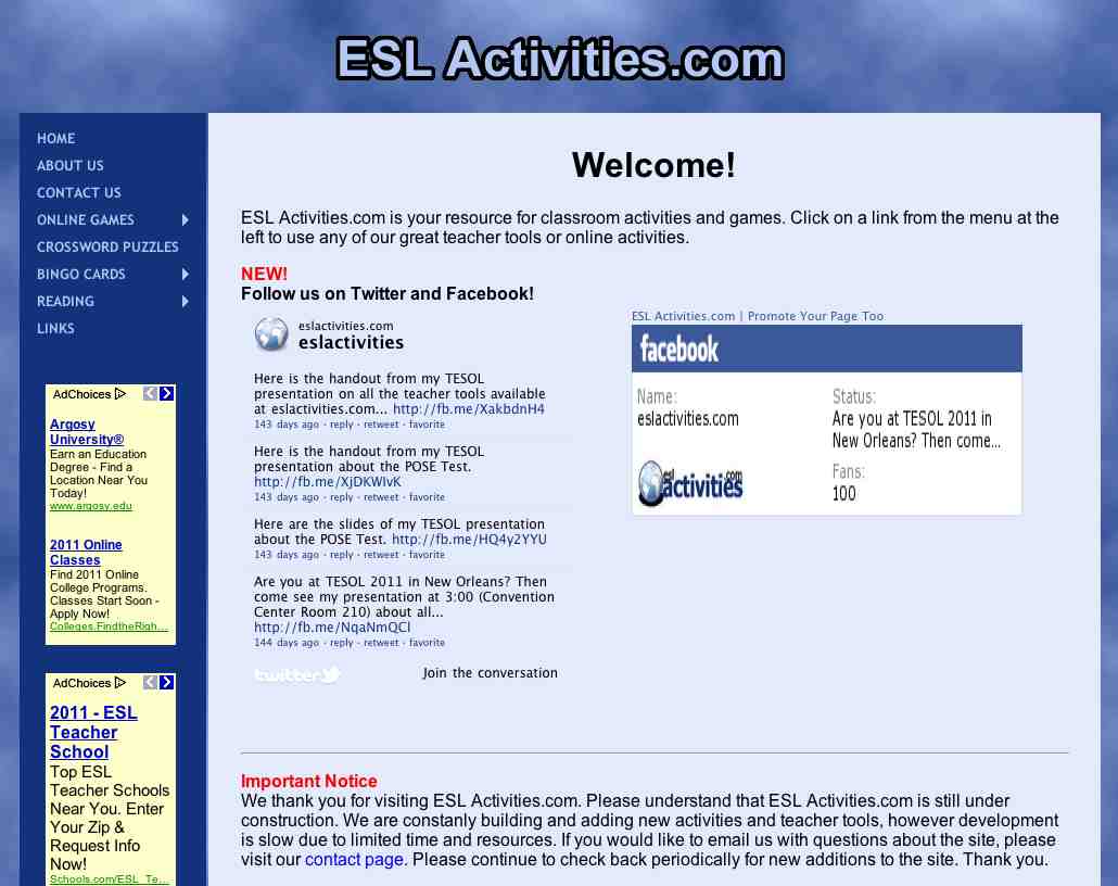 esl activities webpage